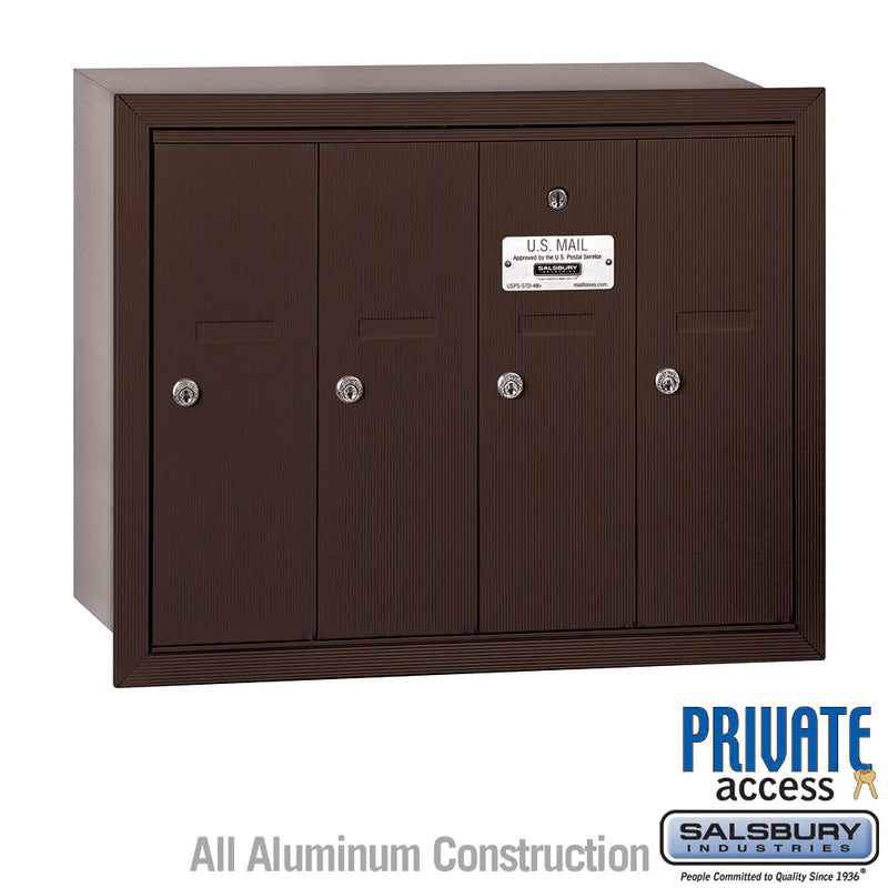 Salsbury Vertical Mailbox (Includes Master Commercial Lock) - 4 Doors - Recessed Mounted - Private Access