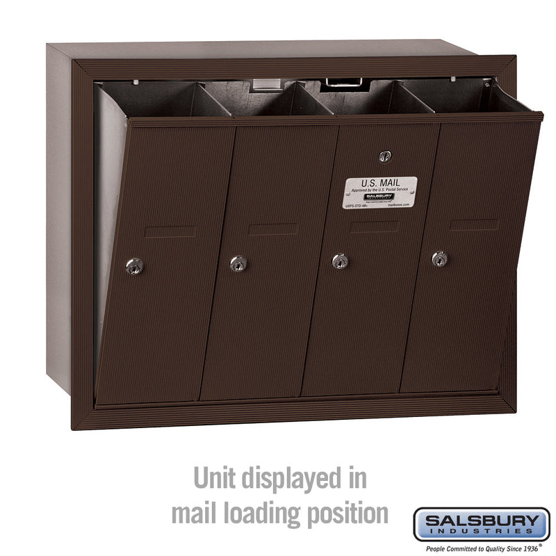 Salsbury Vertical Mailbox (Includes Master Commercial Lock) - 4 Doors - Recessed Mounted - Private Access