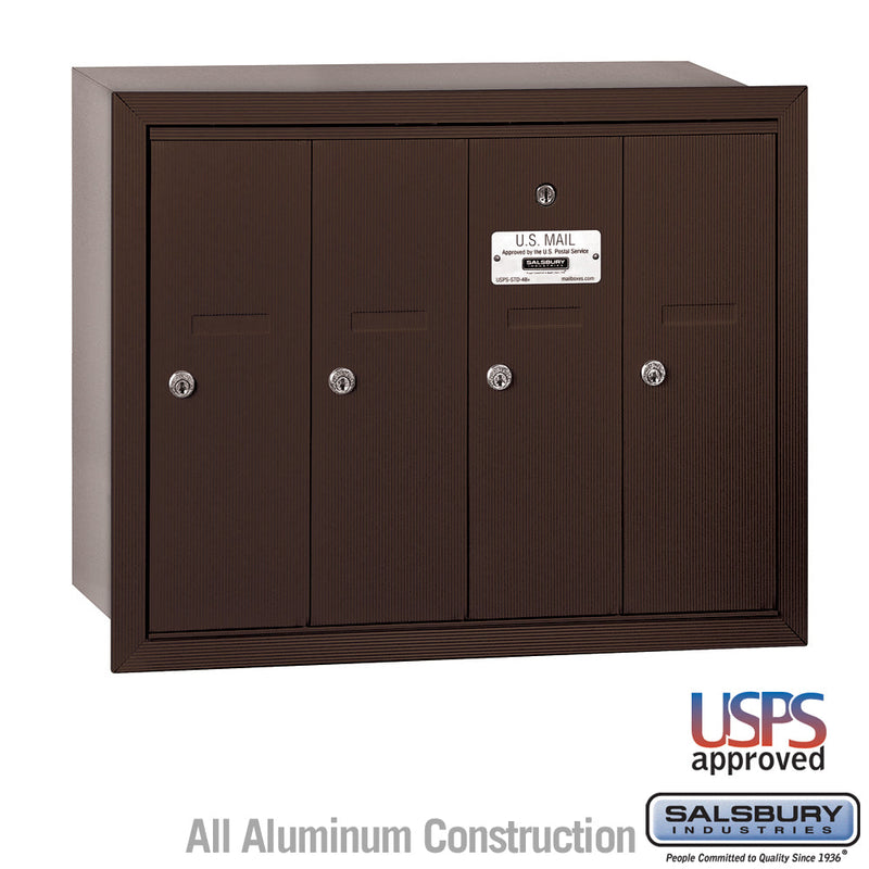 Salsbury Vertical Mailbox - 4 Doors - Bronze - Recessed Mounted - USPS Access