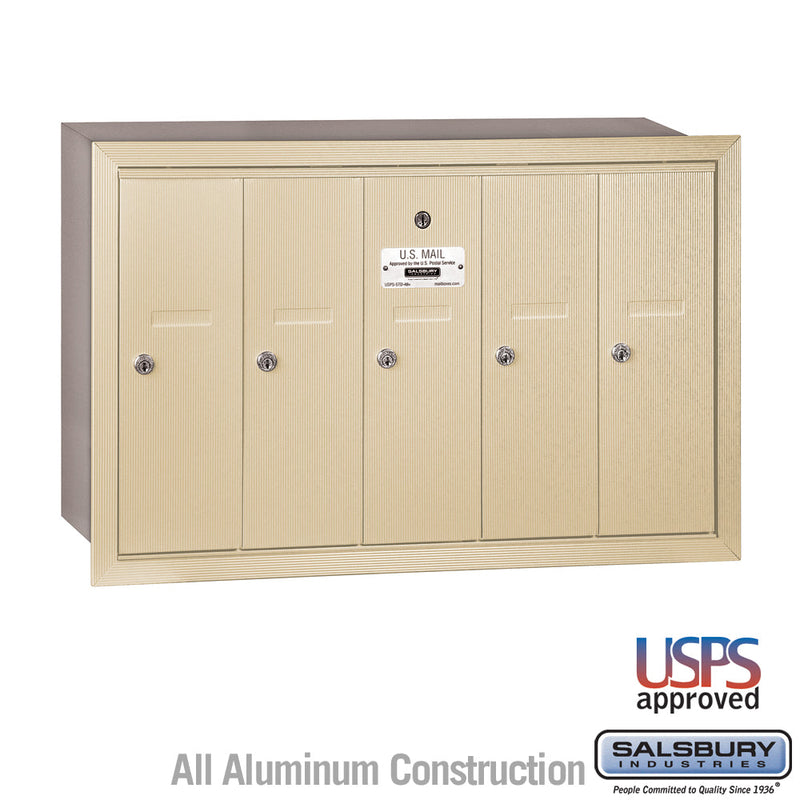 Salsbury Vertical Mailbox - 5 Doors - Sandstone - Recessed Mounted - USPS Access