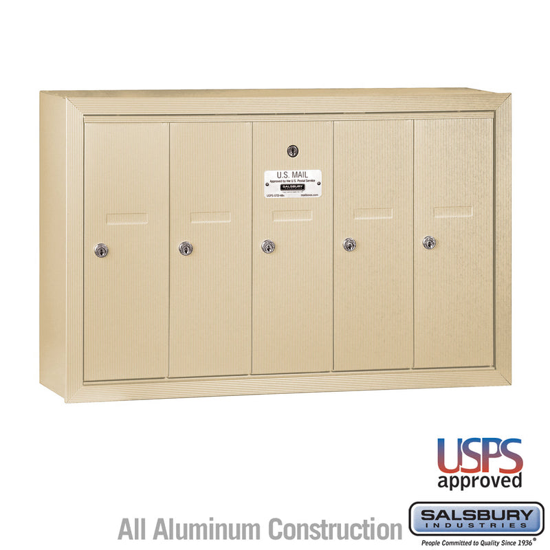 Salsbury Vertical Mailbox - 5 Doors - Sandstone - Surface Mounted - USPS Access