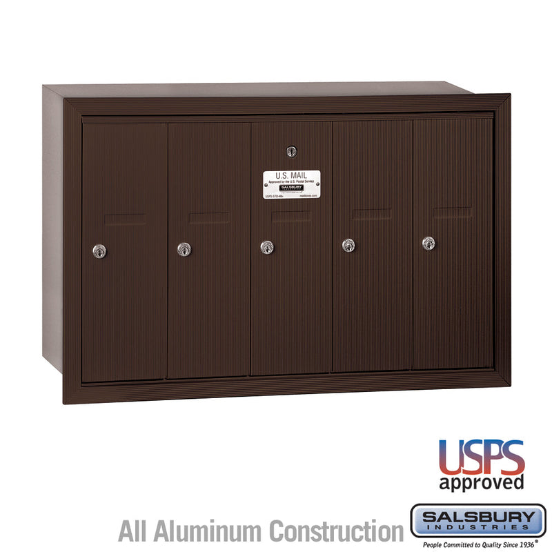 Salsbury Vertical Mailbox - 5 Doors - Bronze - Recessed Mounted - USPS Access