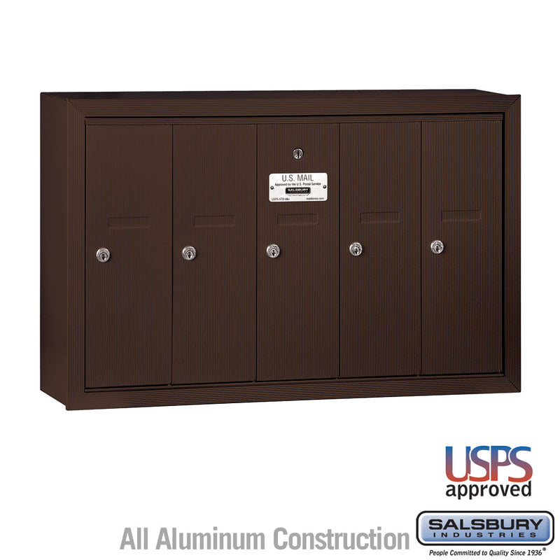 Salsbury Vertical Mailbox - 5 Doors - Bronze - Surface Mounted - USPS Access
