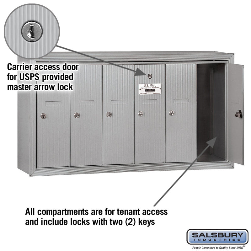 Salsbury Vertical Mailbox - 6 Doors Surface Mounted - USPS Access