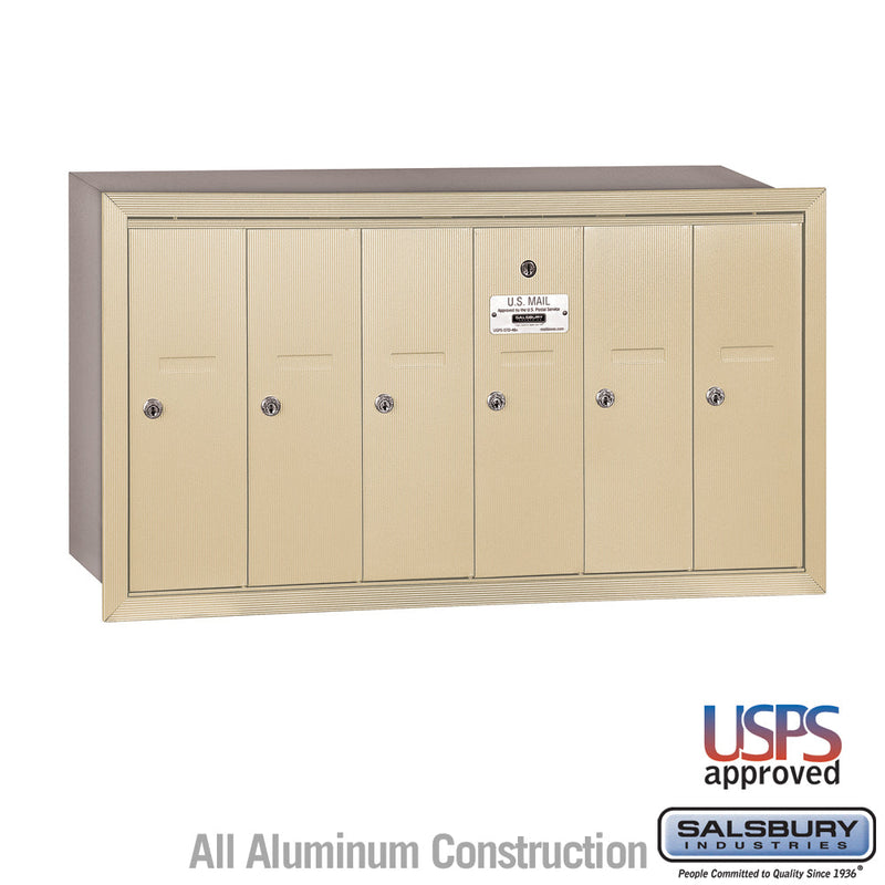 Salsbury Vertical Mailbox - 6 Doors - Sandstone - Recessed Mounted - USPS Access