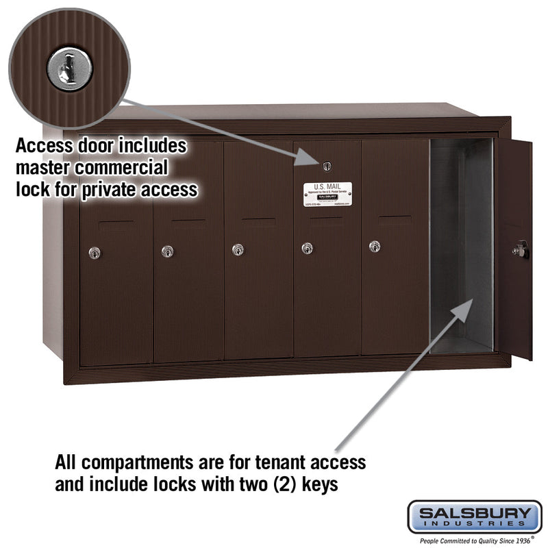 Salsbury Vertical Mailbox (Includes Master Commercial Lock) - 6 Doors - Recessed Mounted - Private Access