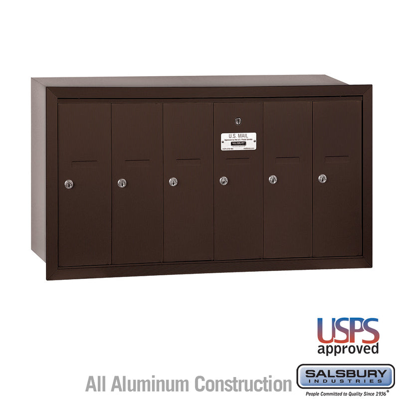 Salsbury Vertical Mailbox - 6 Doors - Bronze - Recessed Mounted - USPS Access