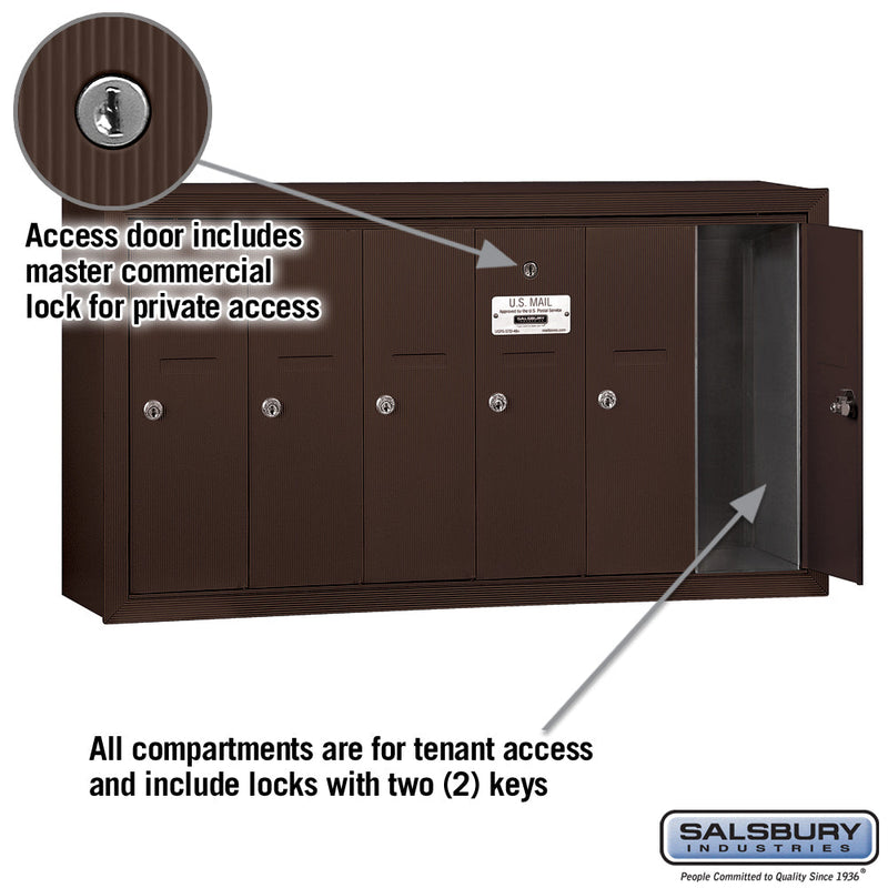 Salsbury Vertical Mailbox (Includes Master Commercial Lock) - 6 Doors - Surface Mounted - Private Access