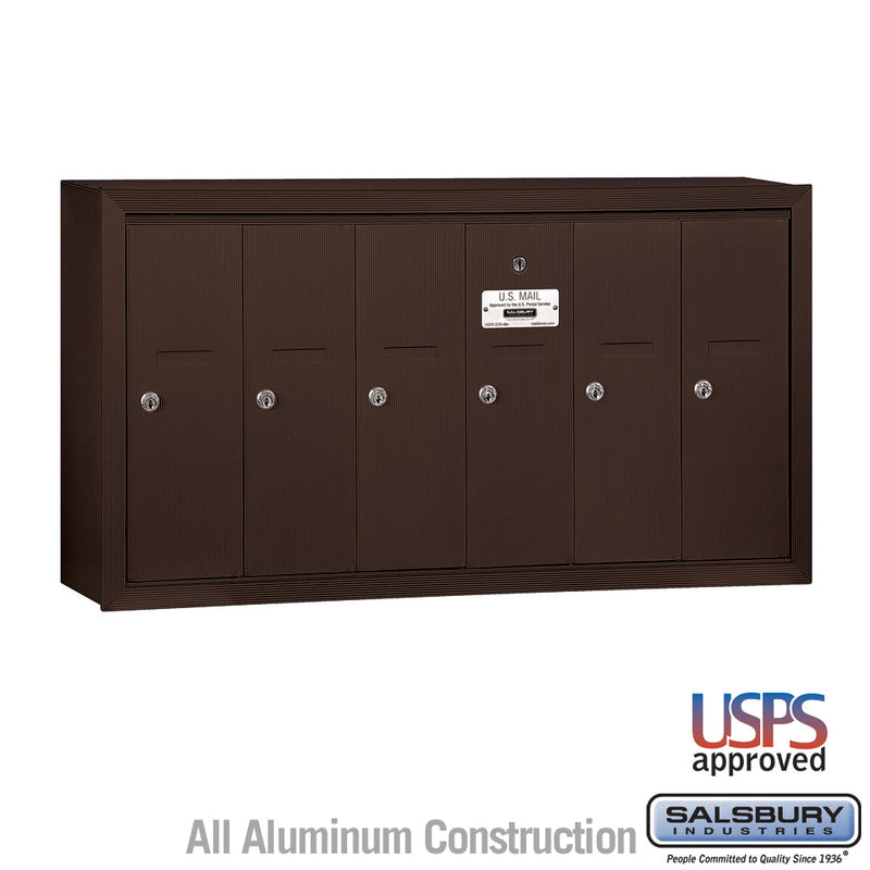 Salsbury Vertical Mailbox - 6 Doors - Bronze - Surface Mounted - USPS Access