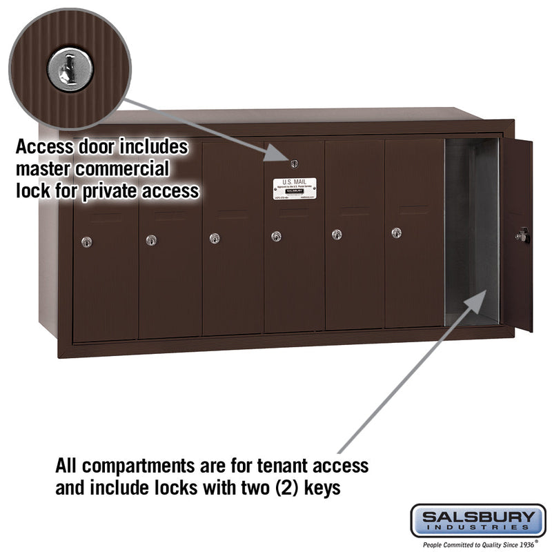 Salsbury Vertical Mailbox (Includes Master Commercial Lock) - 7 Doors - Recessed Mounted - Private Access