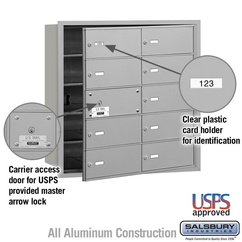 Salsbury 4B+ Horizontal Mailbox - 10 B Doors (9 usable) - Front Loading - USPS Access