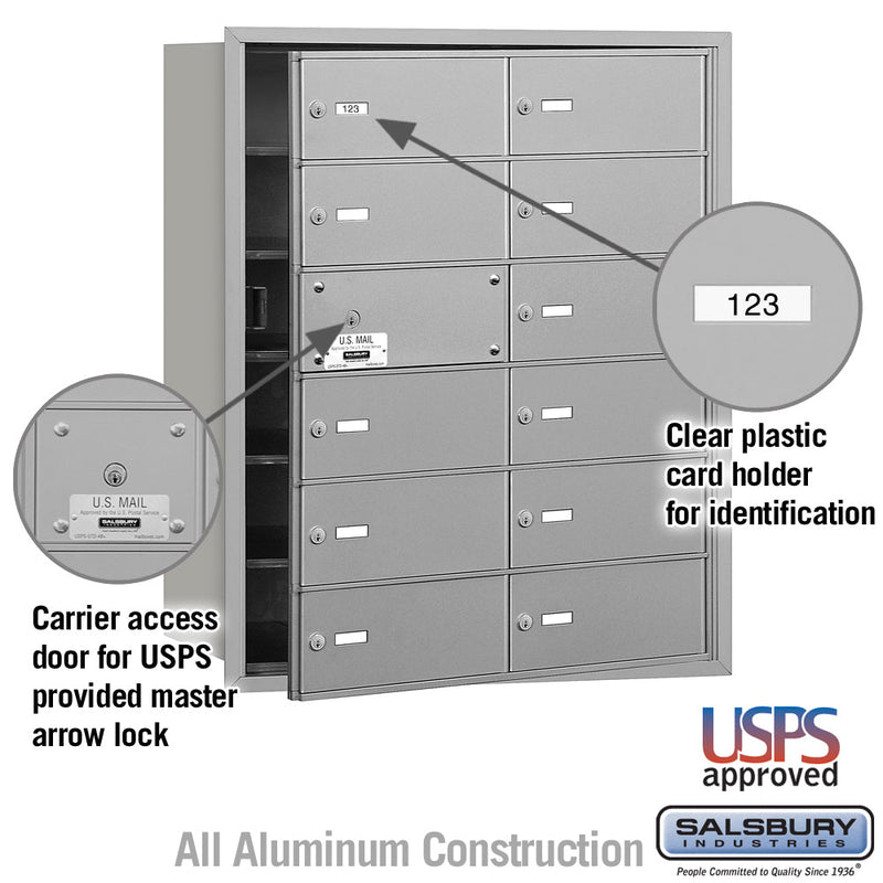 Salsbury 4B+ Horizontal Mailbox - 12 B Doors (11 usable) - Front Loading - USPS Access