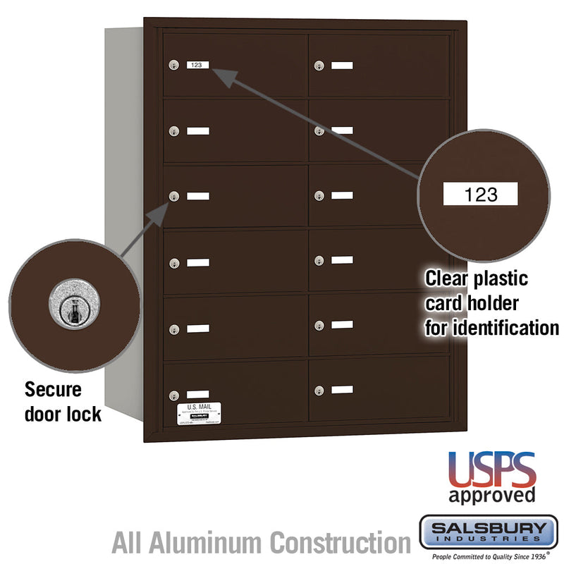 Salsbury 4B+ Horizontal Mailbox - 12 B Doors - Rear Loading - USPS Access
