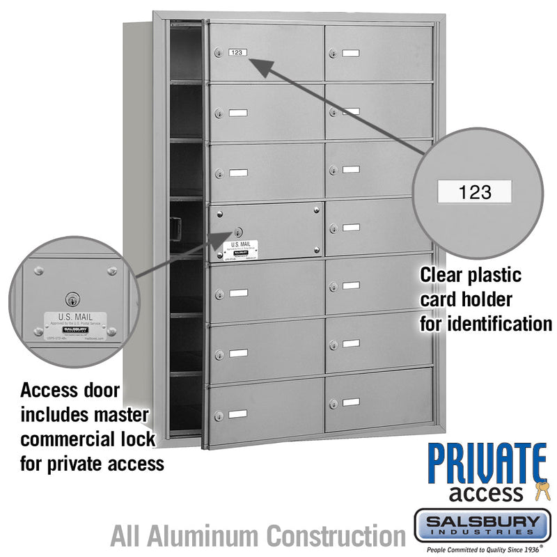 Salsbury 4B+ Horizontal Mailbox (Includes Master Commercial Lock) - 14 B Doors (13 usable) - Front Loading - Private Access