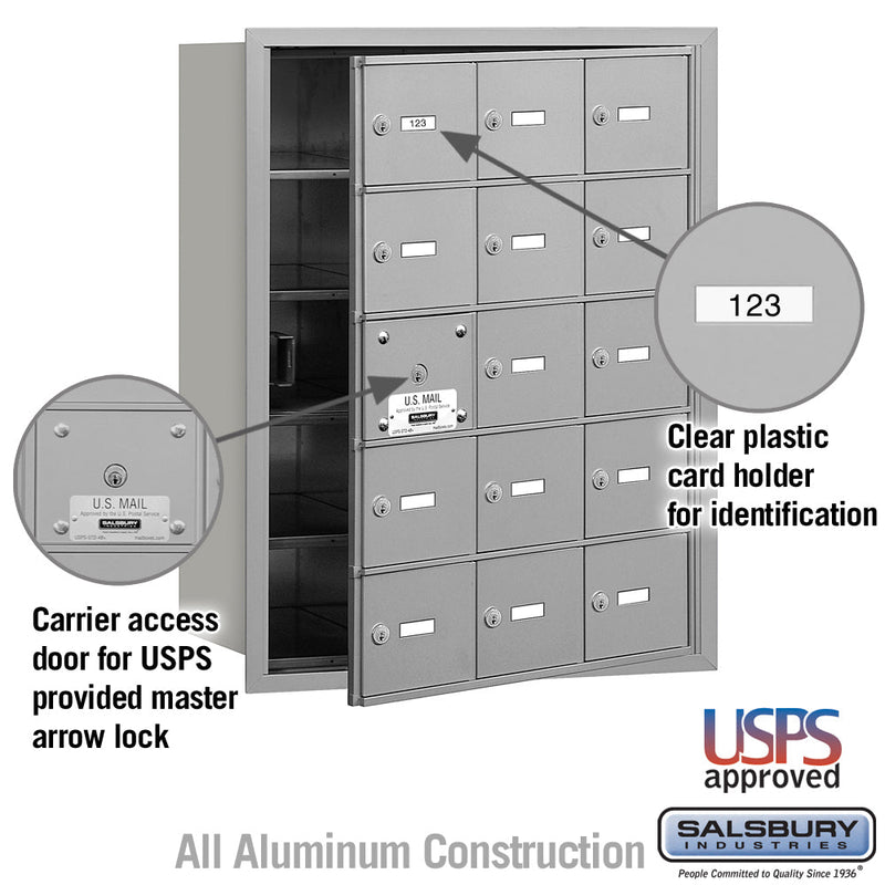 Salsbury 4B+ Horizontal Mailbox - 15 A Doors (14 usable) - Front Loading - USPS Access