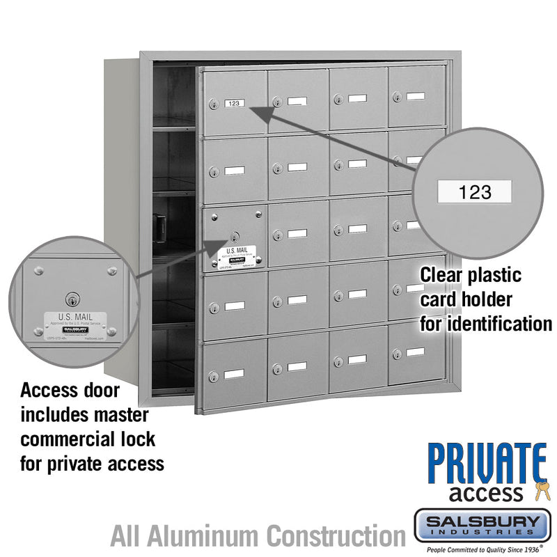 Salsbury 4B+ Horizontal Mailbox (Includes Master Commercial Lock) - 20 A Doors (19 usable) - Front Loading - Private Access