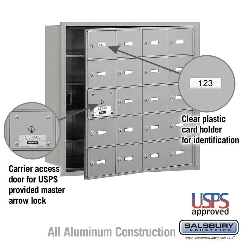 Salsbury 4B+ Horizontal Mailbox - 20 A Doors (19 usable) - Front Loading - USPS Access