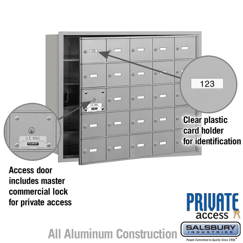 Salsbury 4B+ Horizontal Mailbox (Includes Master Commercial Lock) - 25 A Doors (24 usable) - Front Loading - Private Access