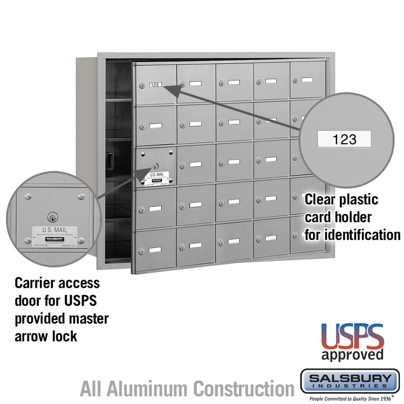 Salsbury 4B+ Horizontal Mailbox - 25 A Doors (24 usable) - Front Loading - USPS Access
