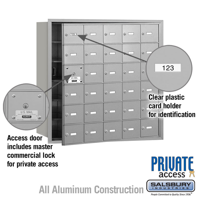 Salsbury 4B+ Horizontal Mailbox (Includes Master Commercial Lock) - 30 A Doors (29 usable) - Front Loading - Private Access