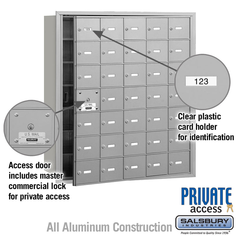 Salsbury 4B+ Horizontal Mailbox (Includes Master Commercial Lock) - 35 A Doors (34 usable) - Front Loading - Private Access