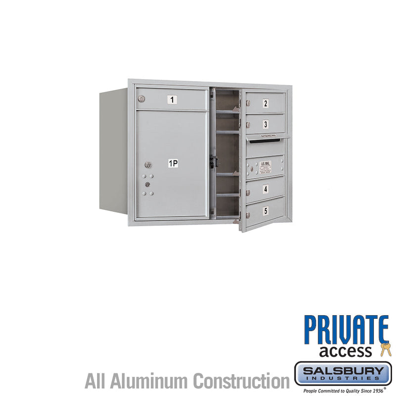 Salsbury 6 Door High Recessed Mounted 4C Horizontal Mailbox with 5 Doors and 1 Parcel Locker with Private Access - Front Loading