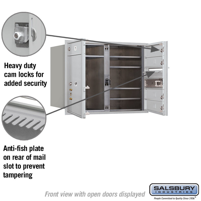 Salsbury 6 Door High Recessed Mounted 4C Horizontal Mailbox with 5 Doors and 1 Parcel Locker with Private Access - Front Loading