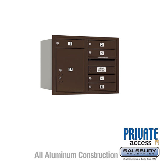 Salsbury 6 Door High Recessed Mounted 4C Horizontal Mailbox with 5 Doors and 1 Parcel Locker with Private Access - Rear Loading