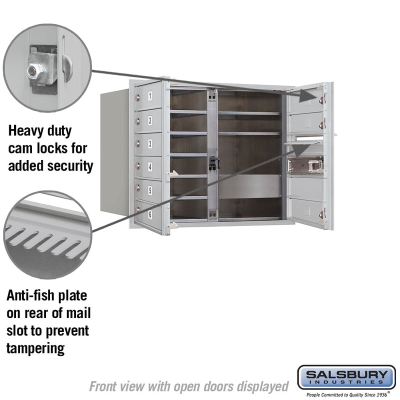 Salsbury 6 Door High Recessed Mounted 4C Horizontal Mailbox with 9 Doors with Private Access - Front Loading