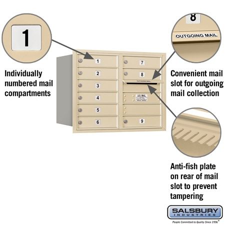 Salsbury 6 Door High Recessed Mounted 4C Horizontal Mailbox with 9 Doors with Private Access - Rear Loading