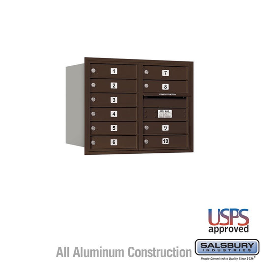 Salsbury 6 Door High Recessed Mounted 4C Horizontal Mailbox with 10 Doors with USPS Access - Rear Loading