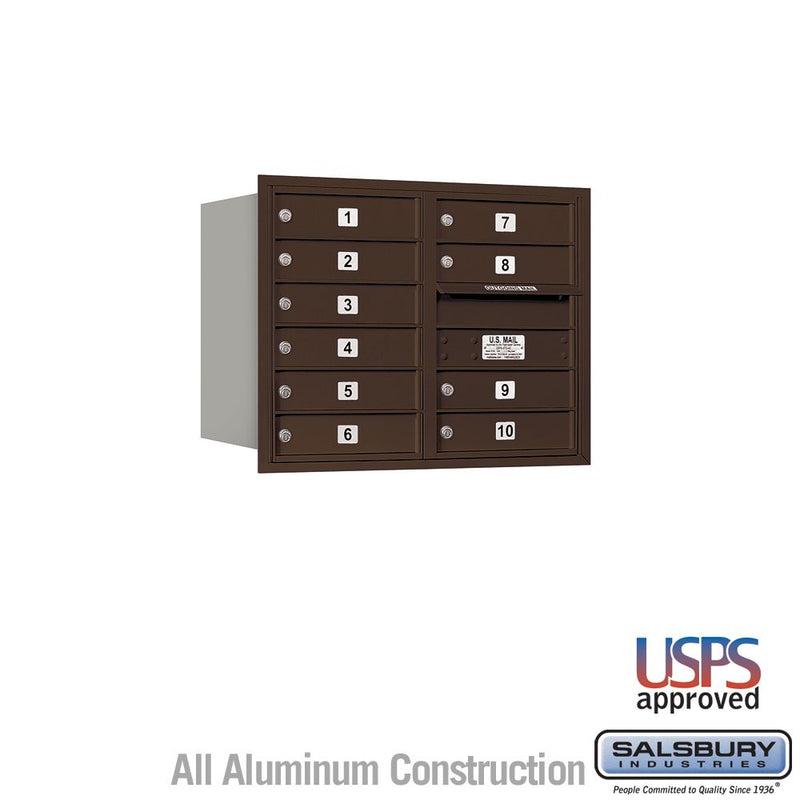 Salsbury 6 Door High Recessed Mounted 4C Horizontal Mailbox with 10 Doors with USPS Access - Rear Loading