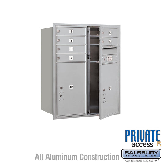 Salsbury 10 Door High Recessed Mounted 4C Horizontal Mailbox with 6 Doors and 2 Parcel Lockers with Private Access - Front Loading