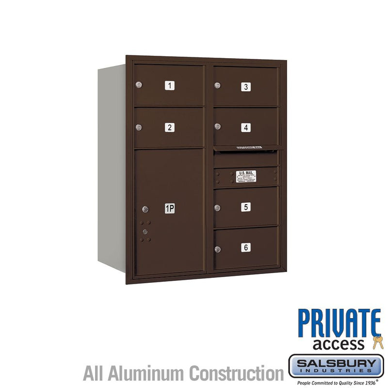 Salsbury 10 Door High Recessed Mounted 4C Horizontal Mailbox with 6 Doors and 2 Parcel Lockers with Private Access - Rear Loading