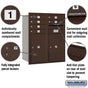 Salsbury 10 Door High Recessed Mounted 4C Horizontal Mailbox with 6 Doors and 2 Parcel Lockers with USPS Access - Rear Loading