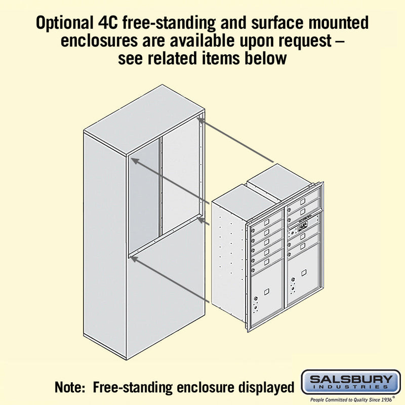 Salsbury 10 Door High Recessed Mounted 4C Horizontal Mailbox with 9 Doors and 2 Parcel Lockers with Private Access - Front Loading
