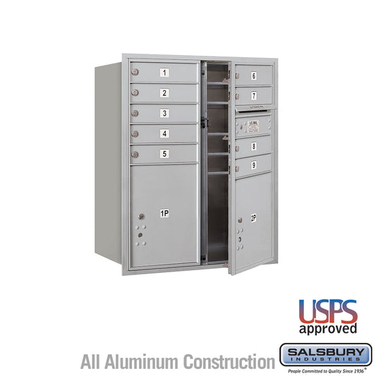 Salsbury 10 Door High Recessed Mounted 4C Horizontal Mailbox with 9 Doors and 2 Parcel Lockers with USPS Access - Front Loading