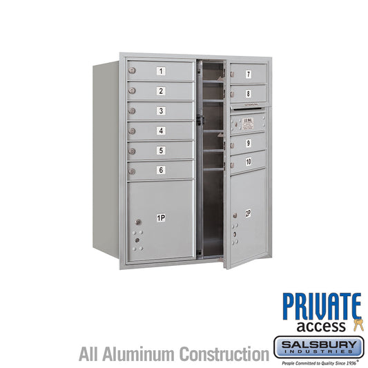 Salsbury 10 Door High Recessed Mounted 4C Horizontal Mailbox with 10 Doors and 2 Parcel Lockers with Private Access - Front Loading