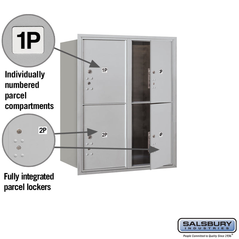 Salsbury 10 Door High Recessed Mounted 4C Horizontal Parcel Locker with 4 Parcel Lockers with USPS Access - Front Loading