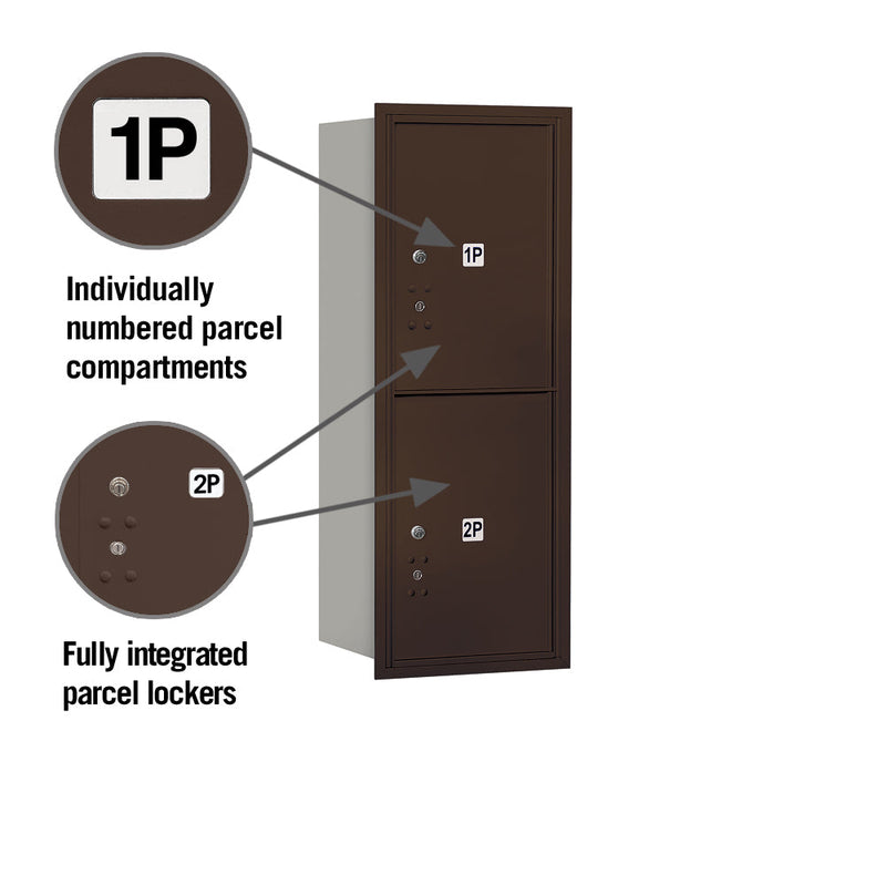 Salsbury 10 Door High Recessed Mounted 4C Horizontal Parcel Locker with 2 Parcel Lockers with USPS Access - Rear Loading