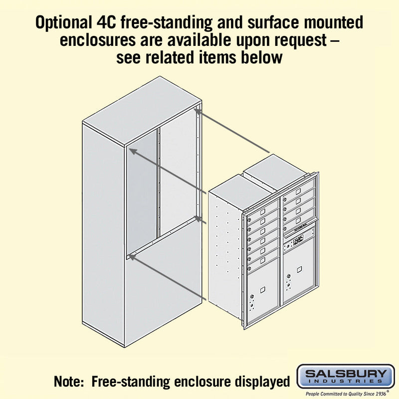 Salsbury 11 Door High Recessed Mounted 4C Horizontal Mailbox with 10 Doors and 2 Parcel Lockers with Private Access - Front Loading