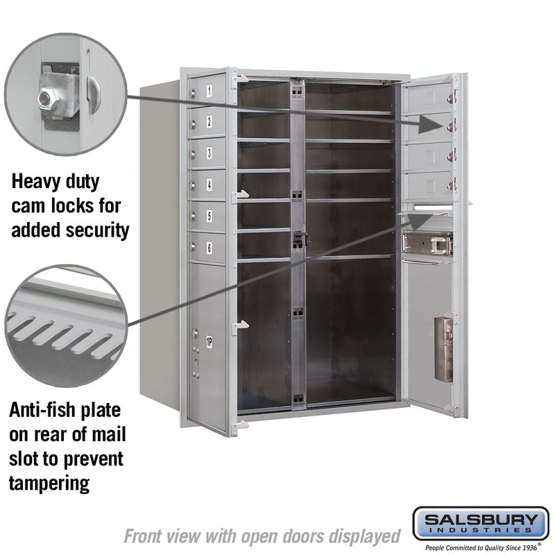 Salsbury 11 Door High Recessed Mounted 4C Horizontal Mailbox with 10 Doors and 2 Parcel Lockers with USPS Access - Front Loading