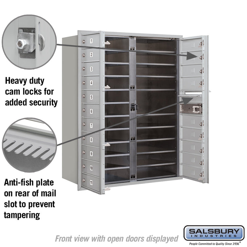 Salsbury 11 Door High Recessed Mounted 4C Horizontal Mailbox with 20 Doors with USPS Access - Front Loading