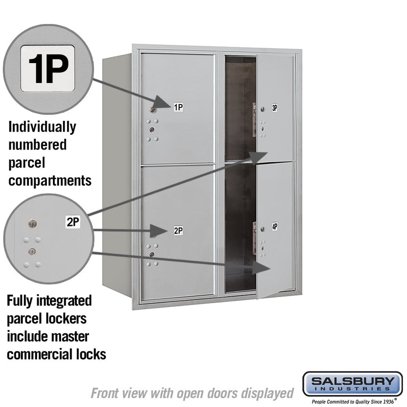 Salsbury 11 Door High Recessed Mounted 4C Horizontal Parcel Locker with 4 Parcel Lockers with Private Access - Front Loading