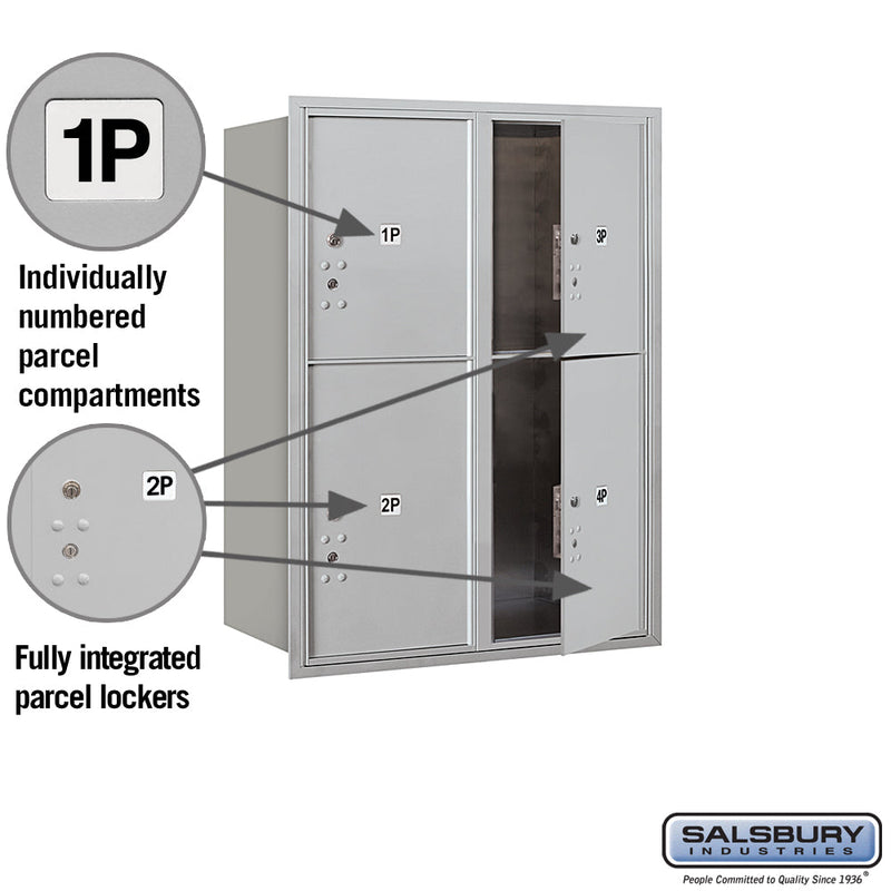 Salsbury 11 Door High Recessed Mounted 4C Horizontal Parcel Locker with 4 Parcel Lockers with USPS Access - Front Loading
