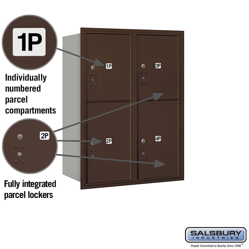 Salsbury 11 Door High Recessed Mounted 4C Horizontal Parcel Locker with 4 Parcel Lockers with USPS Access - Rear Loading