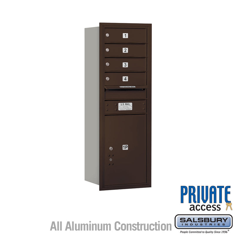 Salsbury 11 Door High Recessed Mounted 4C Horizontal Mailbox with 4 Doors and 1 Parcel Locker with Private Access - Rear Loading