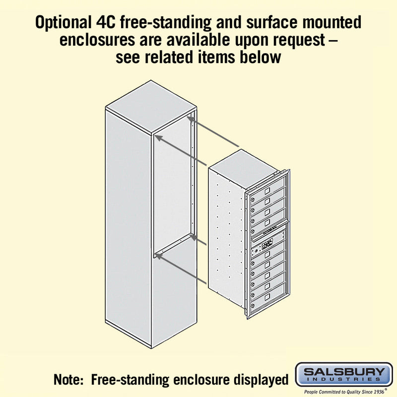 Salsbury 11 Door High Recessed Mounted 4C Horizontal Mailbox with 9 Doors with USPS Access - Front Loading