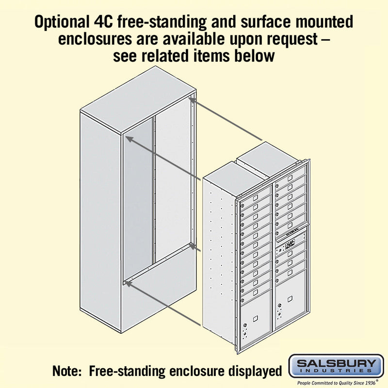 Salsbury Maximum Height Recessed Mounted 4C Horizontal Mailbox with 20 Doors and 2 Parcel Lockers with Private Access - Front Loading