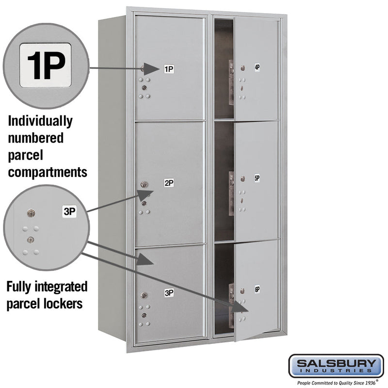 Maximum Height Recessed Mounted 4C Horizontal Parcel Locker with 6 Parcel Lockers with Private Access - Front Loading